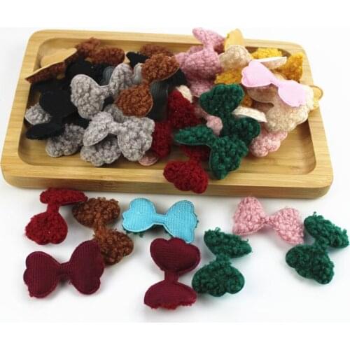 30Pcs 4.8*3CM kids hair Clip Accessories DIY Handmade Furry Felt Bowknot Padded Applique for Headwear Decoration Clothing patch