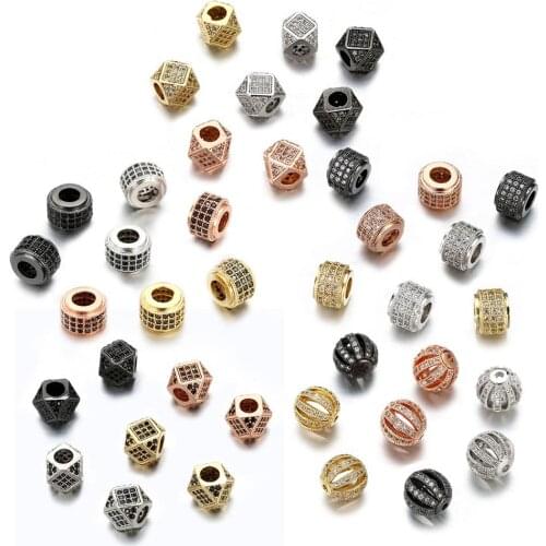 5pcs/Lot Micro Pave Copper zircon Geometry Prismatic Wheel beads Loose Spacer Beads for Jewelry Making DIY Bracelet wholesale