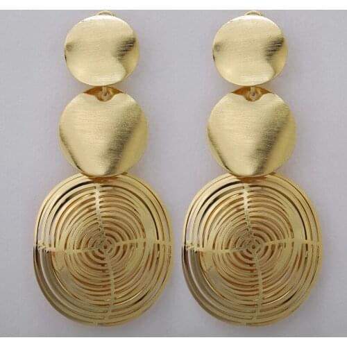 African Fashion Jewelry Big Long Drop Dangle Earrings For Women Copper Pure gold -color Fashion Brazilian For Party Wedding