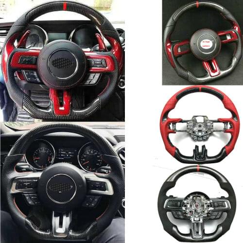 Car Styling Steering Wheel Shift Paddle Extension Shifters leather + carbon fiber steering wheel for Ford Mustang 15-19 bodykit