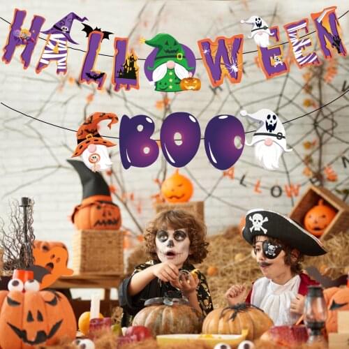 BA281 BOO HAAPPY HALLOWEEN Theme Design Happy Halloween Banner Witch Ghost Castle Halloween Party Banners for Kids Funny Banners