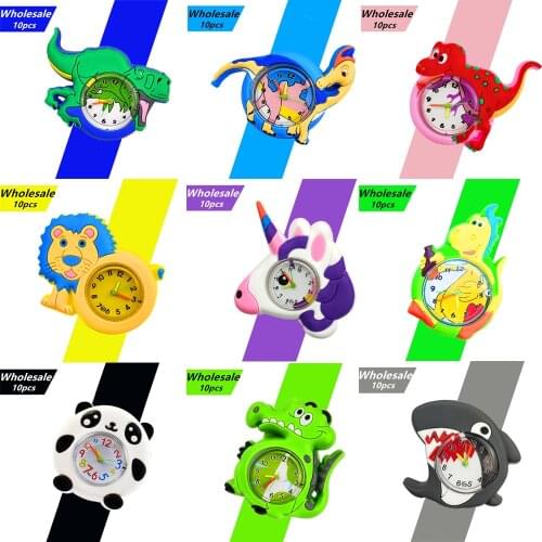 10pcs Wholesale Dinosaur Children Watch 3D Unicorn Lion Shark Toy Kids Watches Students Clock Baby Christmas Gift for Girls Boys