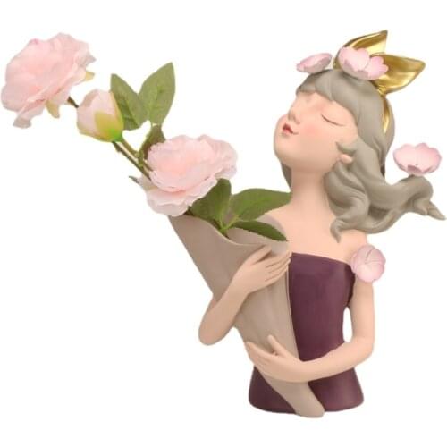 Decorative Resin Vase Flowers Fairy Girl Figurines Statue Home Decor Flower Vase for Office Desk Dinner Parties Holidays Wedding