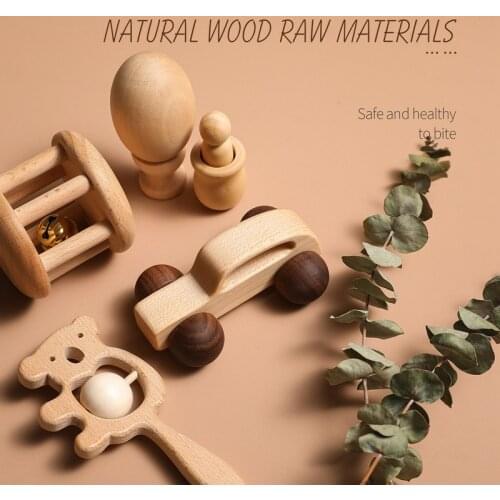 Baby Rattle Toy Set 0-12 Months Wooden Baby Rattle Music Beech Wood Car Toy Montessori Educational Toddler Grip Toy Baby Product