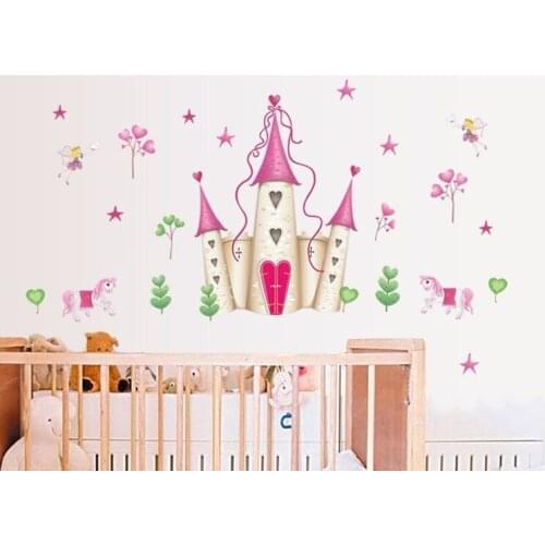 DF5083 new arrival removable Pink princess Castle Room girl Tower wall sticker for girls / kids bedroom wall mural