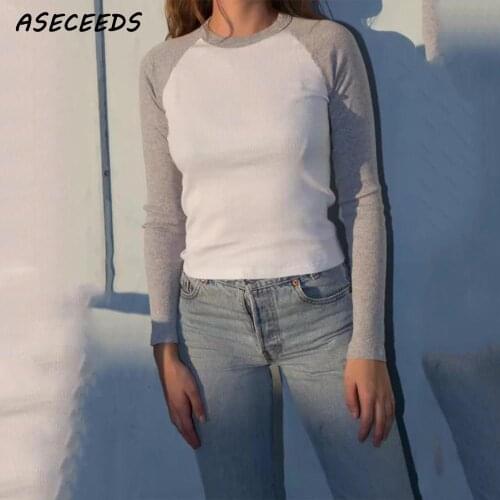 Vintage Kawaii splice casual long sleeve shirt women tshirts summer tops for women 2019 korean clothes o neck t shirt streetwear