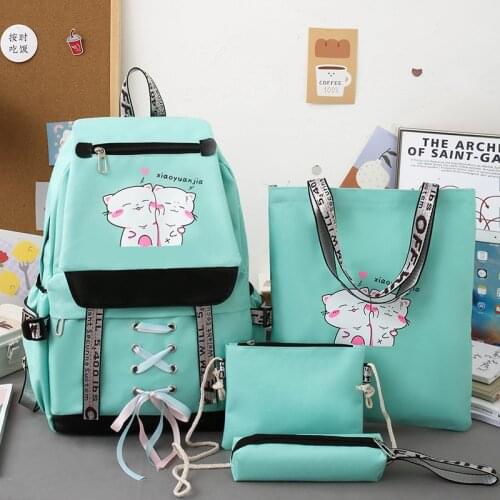 2021 USB Waterproof 4Pcs/Set Canvas Women Backpacks School Bags for Teenage Girls Bookbags Travel Laptop Backpack Students