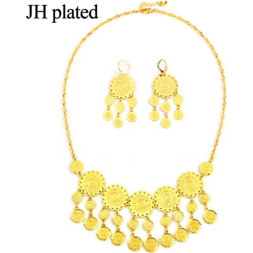 JHplated gold color coin jewelery set necklace earrings for women and girls wedding best gift Ethiopia/Africa
