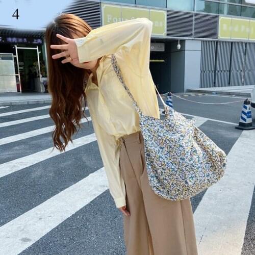 Korean Floral Women Large Crossbody Bags Portable Eco Reusable Cotton Grocery Ladies Shopping Bag Student Girls Shoulder Bags