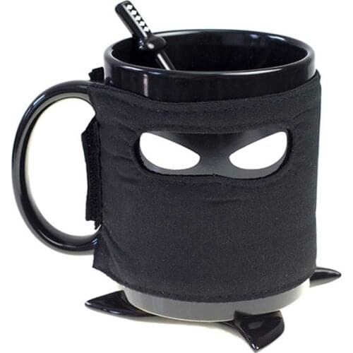 Creative Mug Black Mask Ceramic Cup With Spoon Sword Coffee Milk Tea Mugs Milk Coffee Tea Cup Mugs Drop shipping