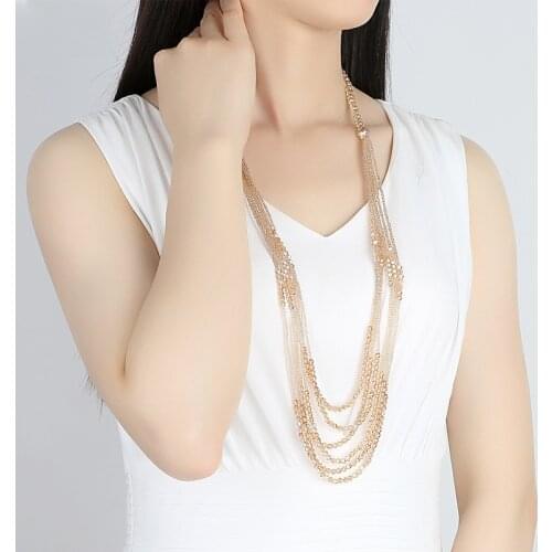 Layered Necklace Crystal Long Women Femme Summer Dress Blouse Jewelry Collane Donna Collar Bisuteria Largo Collier Boho Bohemian