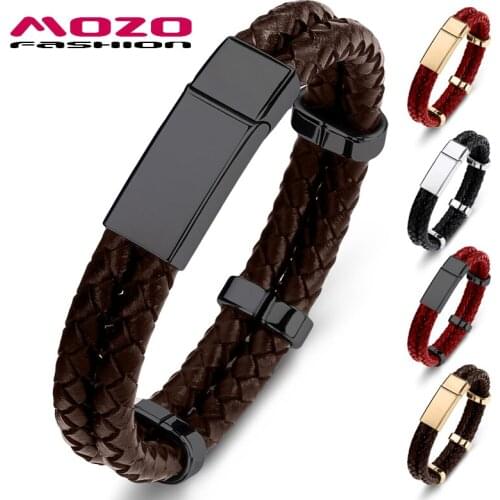 MOZO FASHION 2020 New Classic Men Bracelet Genuine Leather Bracelets Stainless Steel Buckle Bracelet Woman Jewelry 3 Color 107