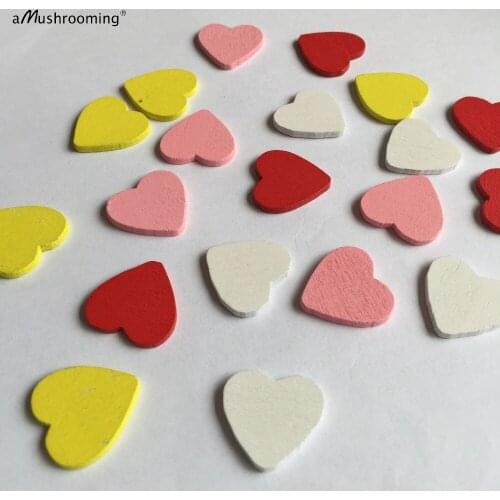 Set of 50 White Yellow Pink Red Wood Heart Pieces Rustic Wedding Decoration Natural Wood White heart Pink heart