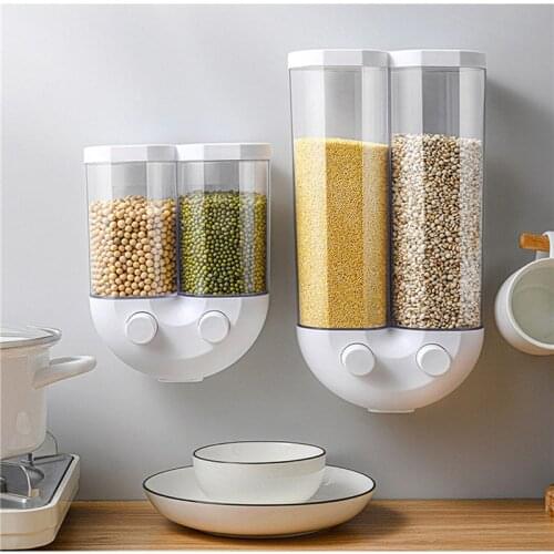 Push-type Wall-mounted Transparent Sealed Storage Box Grains Food Storage Tank Containers Dry Cereals Box Rice Bean Dispenser U2