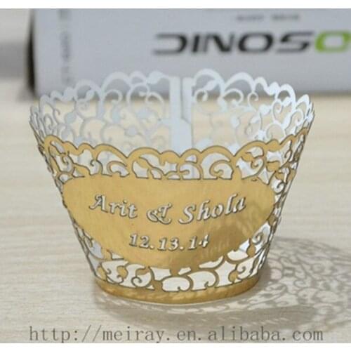 Fancy wedding paper cake decoration Yellow wedding theme laser cut cupcake wrappers