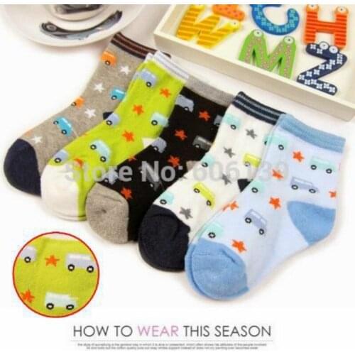 Spring Summer New Style Cotton Lovely Bus Car Baby Boys Girls Socks Children Cartoon Star Kids Sock 10pair/lot