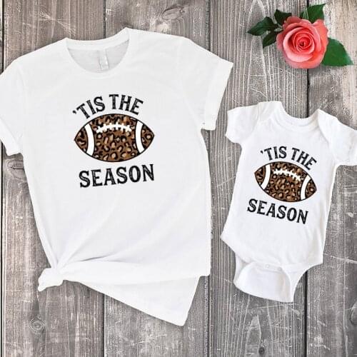 Leopard Baby Girl Clothes Mommy and Me Football Print Matching Outfits Fall Football Shirt Fall Family Matching Clothes