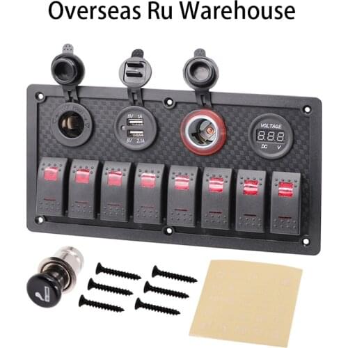 8/5Gang Electric Switch Panel 12V/24V RV For Car Boat Marine With Dual USB Cigarette Lighter Socket Waterproof Led Voltmeter