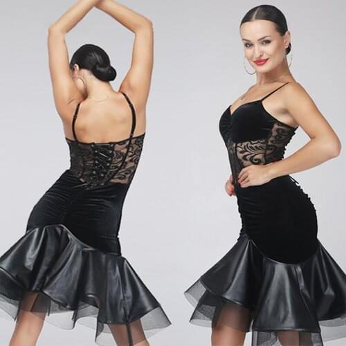 Latin Dance Dress Black Lace Dress For Women Sexy Prom Wear Latin Dance Practice Clothes Salsa Performance Tango Costume VDB3241
