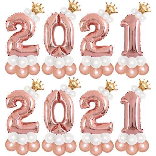 Rose Gold Number Foil Balloons Happy Birthday Balloons Baby Shower 2021 happy New Year Party Decorations Christmas Latex Balloon