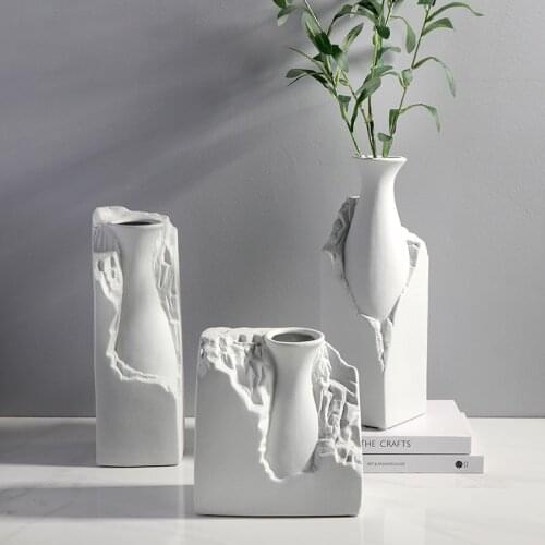 Nordic Modern Ceramic White Vase Ornaments Living Room Flower Arrangement Container Dried Vases Home Decoration Accessories