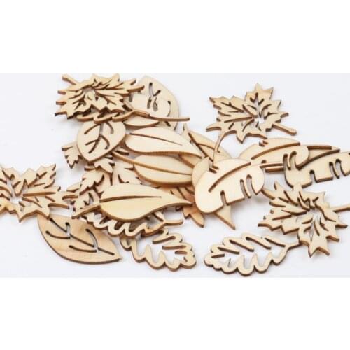 Mixed Leaves Pattern Wooden Scrapbooking Art Collection Craft for Handmade Accessory Sewing Home 20-40mm 20pcs MZ139-FD