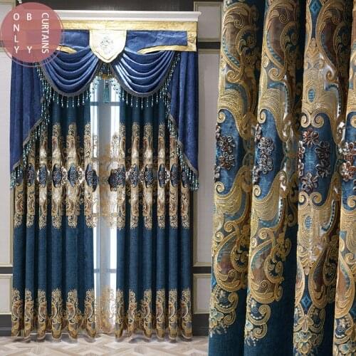 Modern European Atmosphere High-end Velvet Embroidered Curtains for Living Room Bedroom Hollow Blackout Curtain Customization