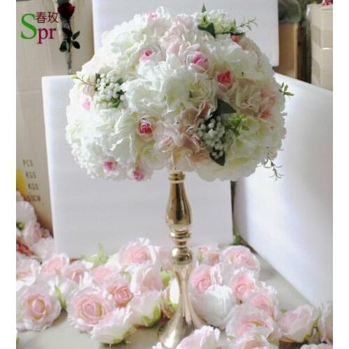 SPR new table centerpiece flower ball light pink with Babysbreath artificial rose wedding flower backdrop decoration arrangement
