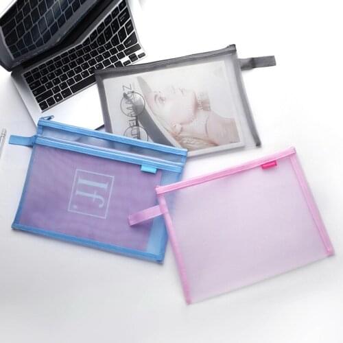 A4 Net Yarn Transparent Student Exam Grid Zipper Bag File Holder Filing Envelope Business Document Organizer Office Supplies