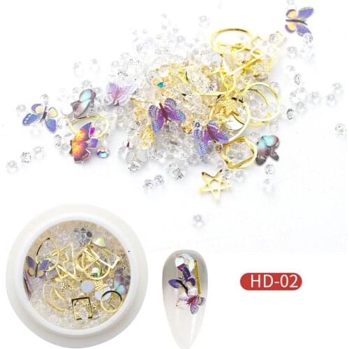 1 Box Handmade Nail Art 3D Heat Shrinkable Sheet Finished Frosted Butterfly Nail Flat Beads Design Golden Geometric Decoration