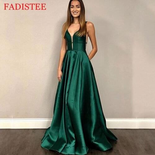 Simple Satin V-neck Sexy Backless Prom Dresses Evening Dresses Robes De Soirée Evening Party Gowns платье вечернеее 2021