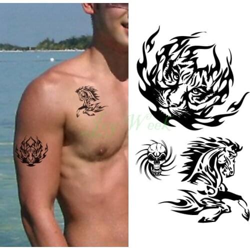 Waterproof Temporary Tattoo Sticker on body tiger tattoo totem flame horse fire tatto stickers flash tatoo fake tattoos for men