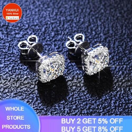YANHUI New Design Silver 925 Earrings 2021 Fashion AAA Cubic Zirconia Stud Earrings For Women Elegant Wedding Jewelry Gift