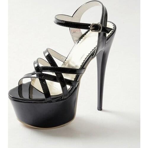 BLXQPYT Size 31- 48 Leather Sandals Ladies Fashion Dress Sexy Super High Heel 16cm Platfoam 6cm Women Party Wedding Shoes 018