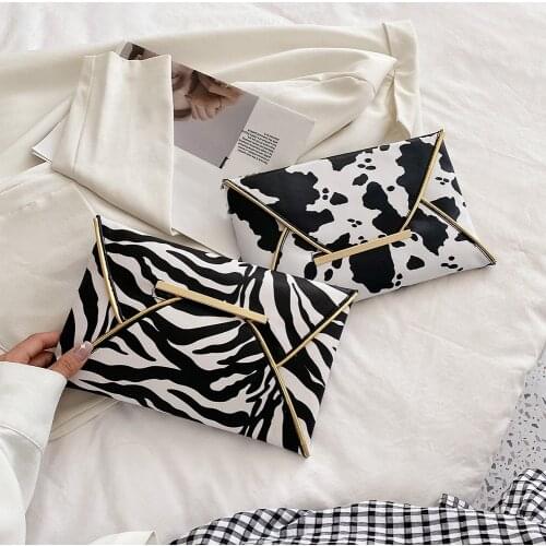 Fashion Women Leopard Zebra Cow Animal Printing PU Leather Day Clutches Ladies Casual Large Capacity Handbags Purse Envelope Bag