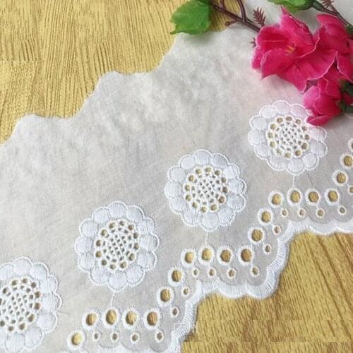 100% Cotton Lace Eyelet Embroidery Lace Fabrics 14 Yards Diy Appliqued Vintage Flower Scalloped Trims Off White 12.5cm