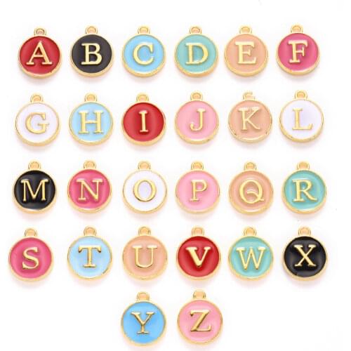 26pcs/set Alphabet Letter Double Face Enamel Charms Handmade Pendants Jewelry Making Handmade DIY Bracelet Necklace 14x12x2mm