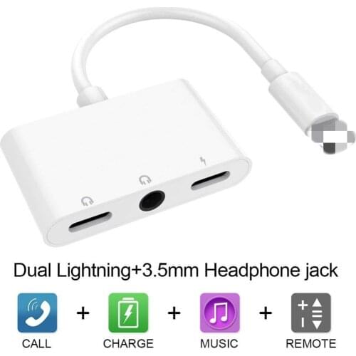 3 in 1 Audio Splitter Adapter Earphone Charger Cable For iPhone 11 Pro X XS Max XR 7 8 Plus 3.5mm Aux Jack Headset Fast Charging