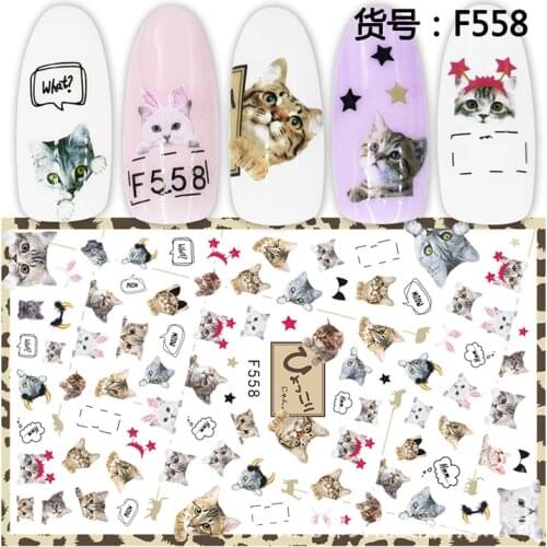 3D Nail Sticker Animal Cat Slider Nails Art Decoration Wraps Decals Cute Design Adhesive Manicure Tips Stickers Pegatina