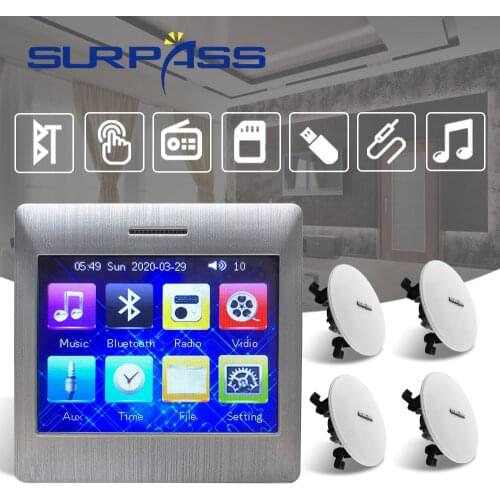 4 Channels Touch Screen Wall Amplifier Bluetooth Fm Stereo Sound Audio PA Ceiling Speaker HiFi Home Theater Background Music Kit