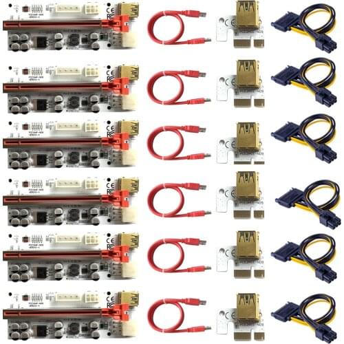 6PCS Newest VER009 USB 3.0 PCI-E Riser VER 009S Express 1X 4x 8x 16x Extender Riser Adapter Card SATA 15pin to 6 pin Power Cable