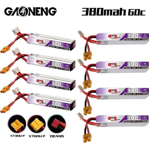 8PCS GNB 380mAh 60C/120C 3S 11.4V HV Rechargeable Lipo Battery T/XT30U-F/XT60U-F Plug For FullSpeed TinyLeader whoop3S FPV Drone