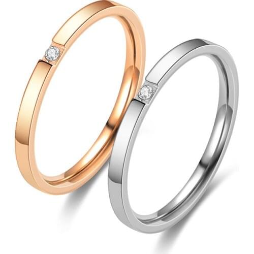 AsJerlya Fashion Rose-Gold Stainless Steel 2mm Thin Ring With Shining Crystal Rings Bague For Women Jewelry Never Fade