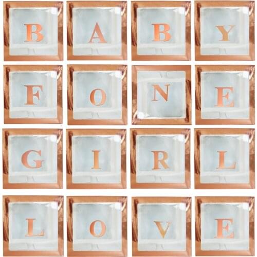 Baby Shower Box Balloon Rose Gold A-Z letter transparent Box First 1st Birthday Party Decorations Kids Boy Girl Party Gift Box