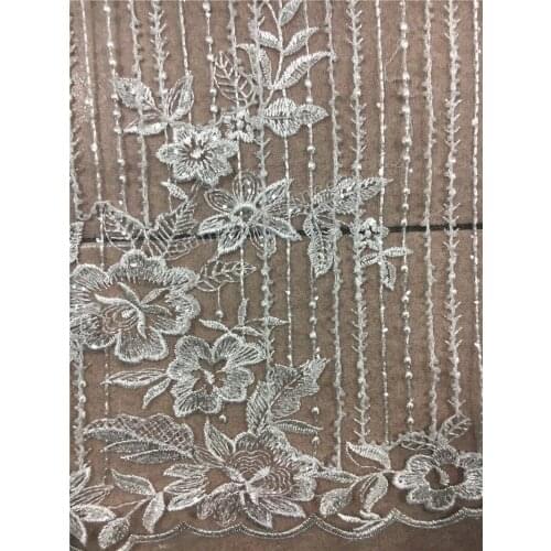 White color nigerian small beads and sequins lace fabric high quality lace embroidery goods high grade YG-364