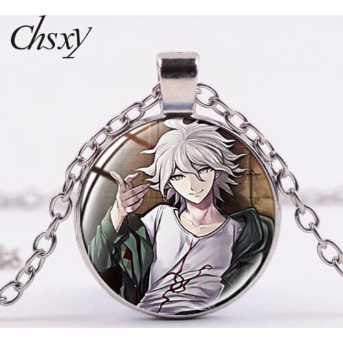 CHSXY Anime Danganronpa Necklace Art Pattern Glass Dome Pendant Necklaces For Fans Friends Jewelry Gifts Collection Accessories