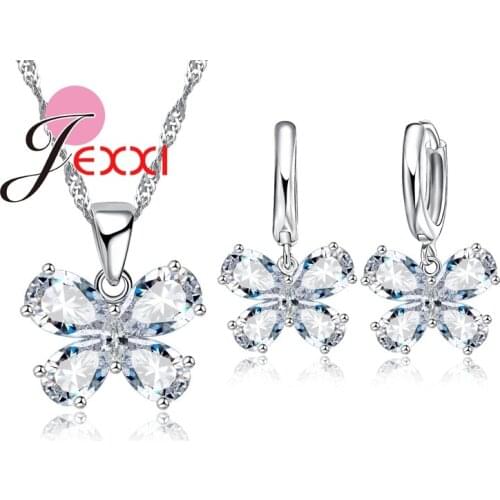 Elegant Butterfly Water Drop Cubic Zirconia 925 Sterling Silver Women Statement Necklace Earrings Jewelry Set For Wedding