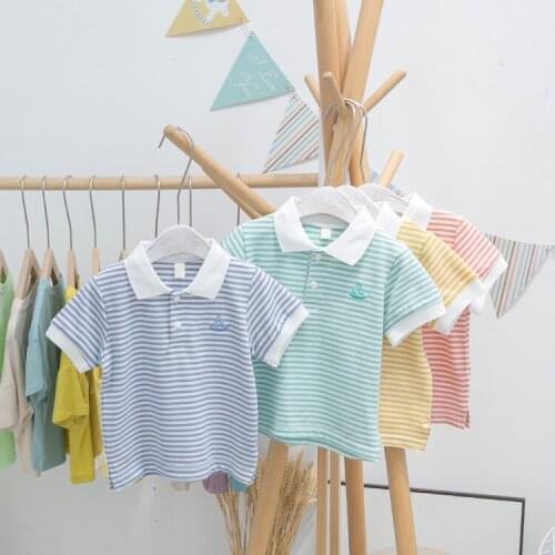 Toddler Boys T-shirts Casual Lapel Striped Short Sleeve Tops for Girl Kids Clothing Summer Baby Boy Clothing 2020 Child Tshirts