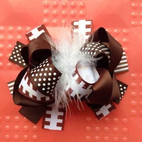12 pcs 5.5-6 inch baby girl head hair accessories children fashion feather football ribbon bows clip yiwu bows headwear