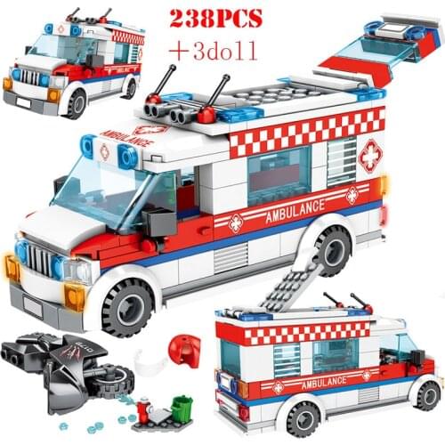 City Pizza Ice Cream Ambulance Truck Vehicle Building Blocks Friends Street View Figures Enlighten Bricks Children Toys Gifts